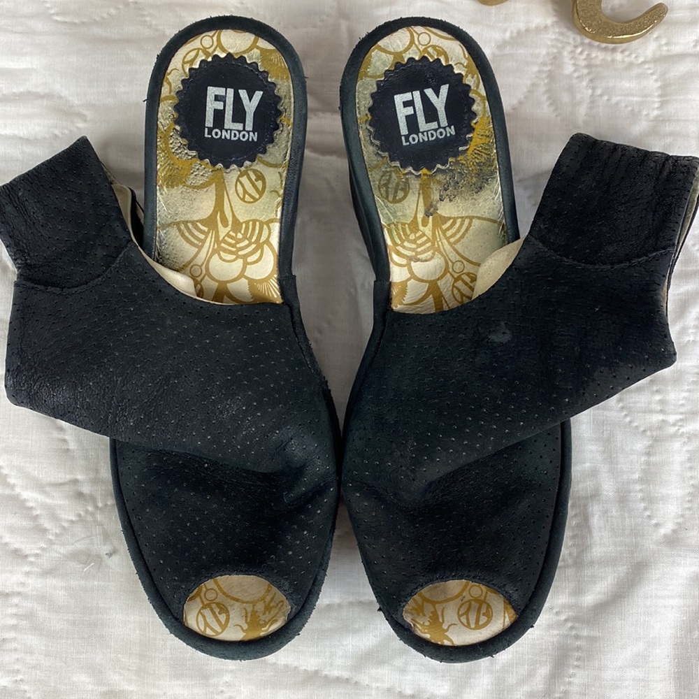 Fly London Yala Perf Suede Open Toe Wedge Sandals - Picture 7 of 10